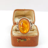 Sterling Silver Cabochon Baltic Amber Set Dress Ring Vintage Size N UK