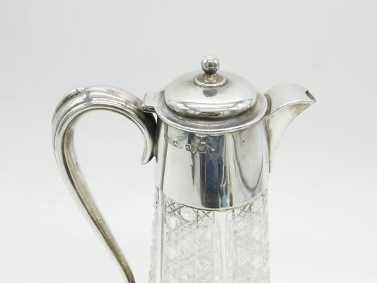 Victorian Large Sterling Silver Mounted Cut Glass Claret Jug 1897 Birmingham Antique