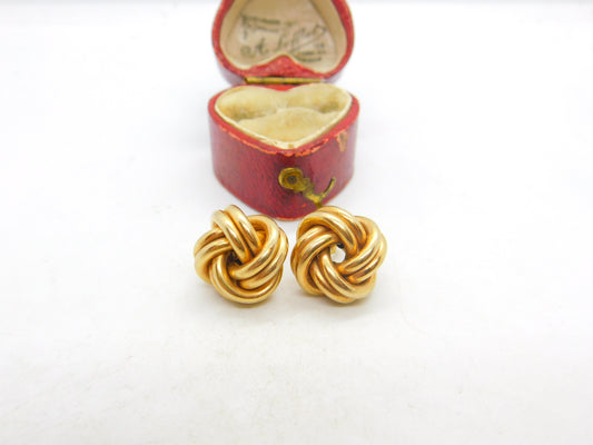 Pair of 9ct Yellow Gold Woven Knot Stud Earrings Vintage London c1990