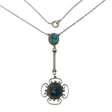 19th Century Austro-Hungarian Sterling Silver Turquoise Floral Necklace Antique