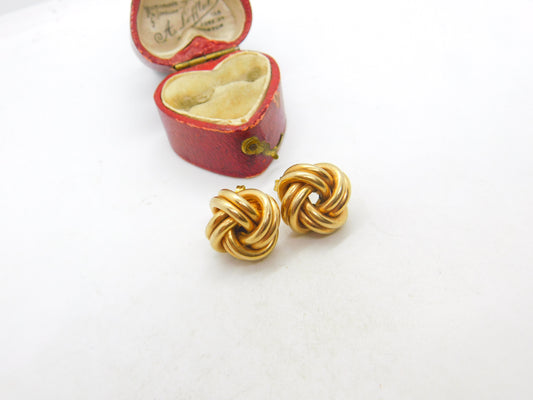 Pair of 9ct Yellow Gold Woven Knot Stud Earrings Vintage London c1990