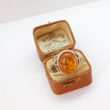 Sterling Silver Cabochon Baltic Amber Set Dress Ring Vintage Size N UK