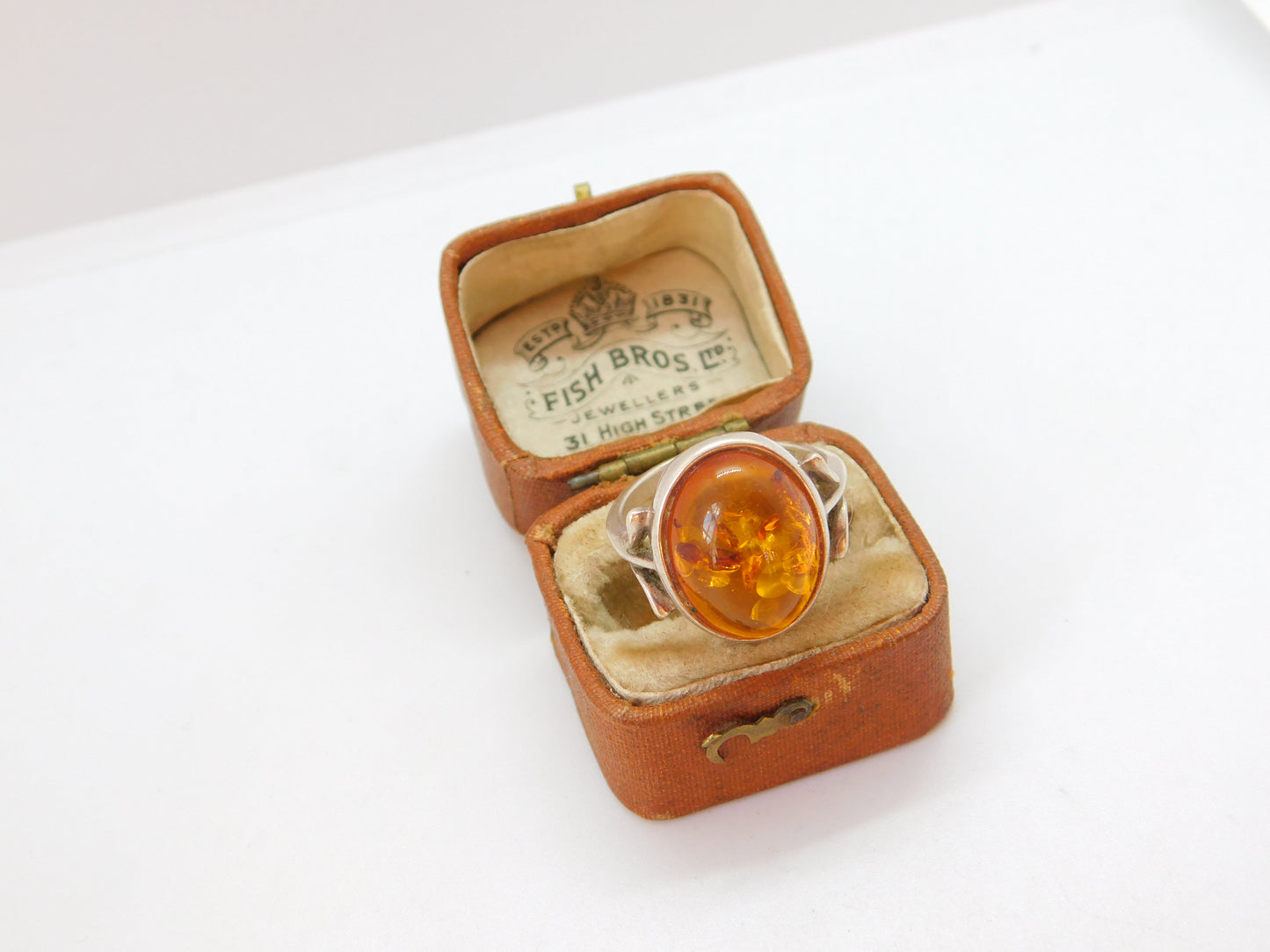 Sterling Silver Cabochon Baltic Amber Set Dress Ring Vintage Size N UK