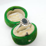 18ct White Gold, 0.75ct Sapphire & Diamond Engagement Ring Vintage c1960