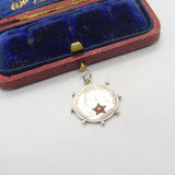 Victorian Sterling Silver Garnet Set Threepence Coin Charm 1901 Antique