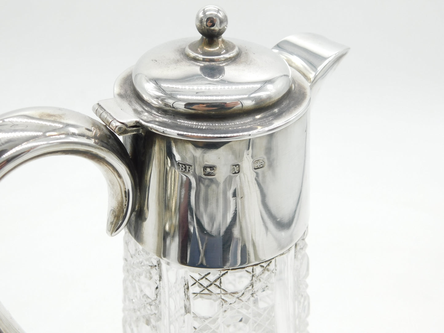 Victorian Large Sterling Silver Mounted Cut Glass Claret Jug 1897 Birmingham Antique