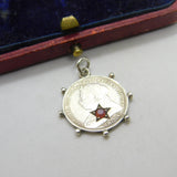 Victorian Sterling Silver Garnet Set Threepence Coin Charm 1901 Antique