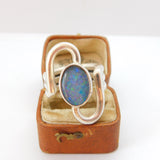 Large Taxco 950 Silver Doublet Opal Set Handmade Statement Ring Vintage