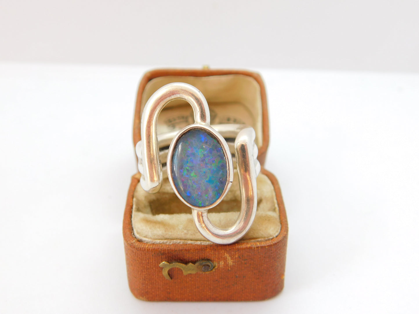 Large Taxco 950 Silver Doublet Opal Set Handmade Statement Ring Vintage