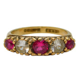 9ct Yellow Gold, Ruby & Spinel Set Graduated Boat Ring Vintage Birmingham