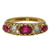 9ct Yellow Gold, Ruby & Spinel Set Graduated Boat Ring Vintage Birmingham