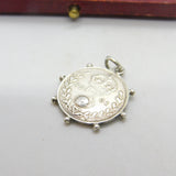 Victorian Sterling Silver Garnet Set Threepence Coin Charm 1901 Antique