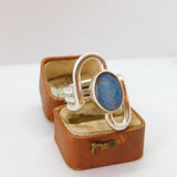 Large Taxco 950 Silver Doublet Opal Set Handmade Statement Ring Vintage