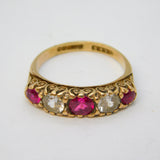 9ct Yellow Gold, Ruby & Spinel Set Graduated Boat Ring Vintage Birmingham