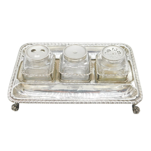 George III Sterling Silver Three-Piece Glass Desk Stand Antique 1767 London