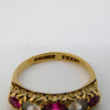 9ct Yellow Gold, Ruby & Spinel Set Graduated Boat Ring Vintage Birmingham