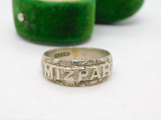 Victorian White Metal 'Mizpah' Sweetheart Ring Antique 1896