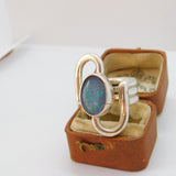 Large Taxco 950 Silver Doublet Opal Set Handmade Statement Ring Vintage