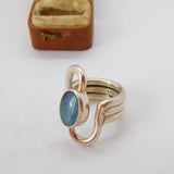 Large Taxco 950 Silver Doublet Opal Set Handmade Statement Ring Vintage