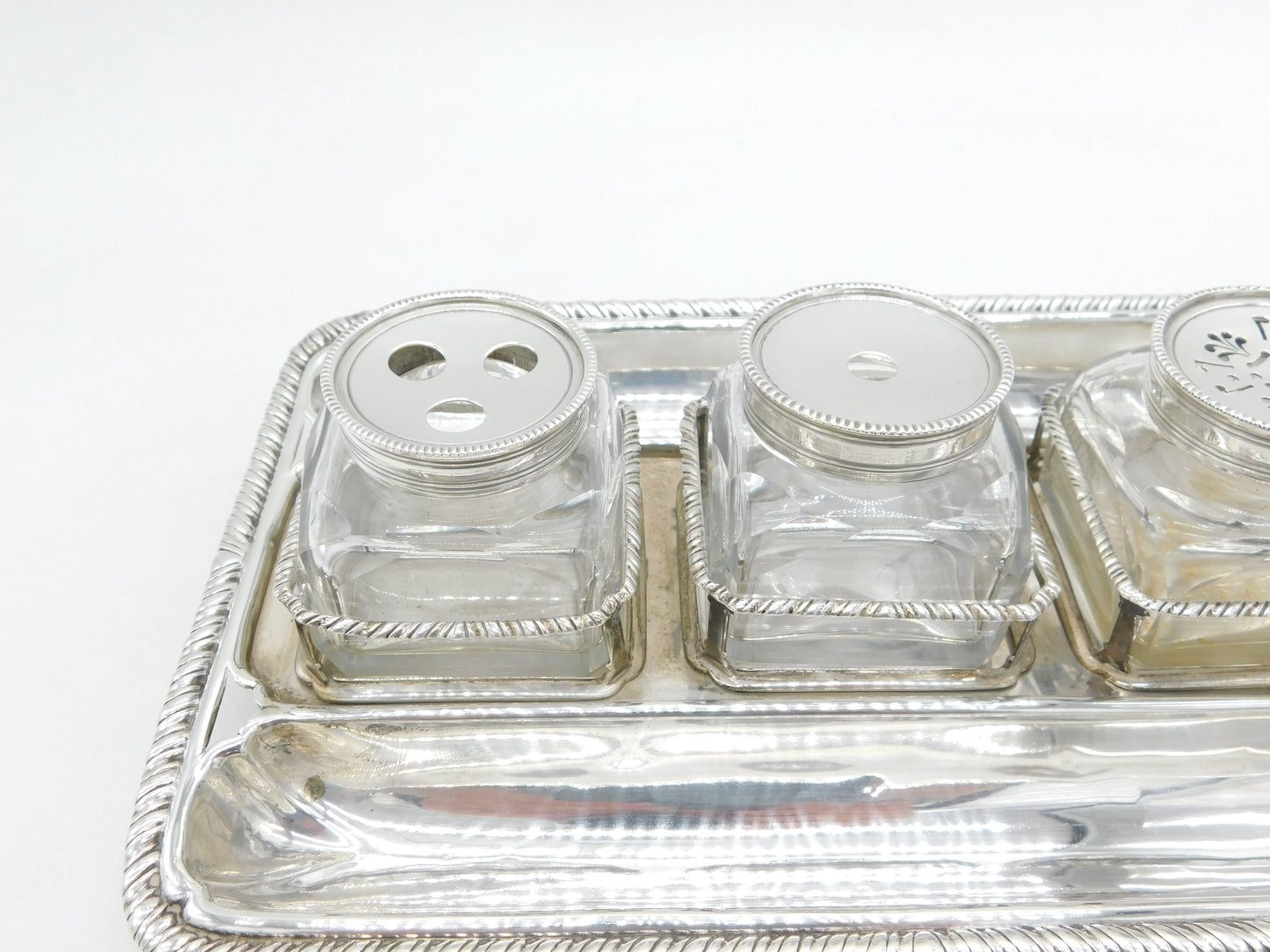 George III Sterling Silver Three-Piece Glass Desk Stand Antique 1767 London