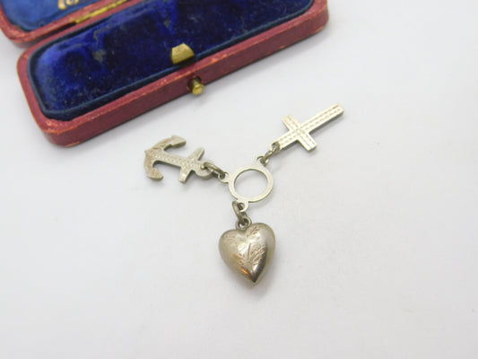 Victorian Sterling Silver Faith, Hope & Charity Charm 1898 Birmingham Antique