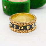 Victorian Yellow Metal & Black Enamel 'In Memory Of' Mourning Ring Antique c1860
