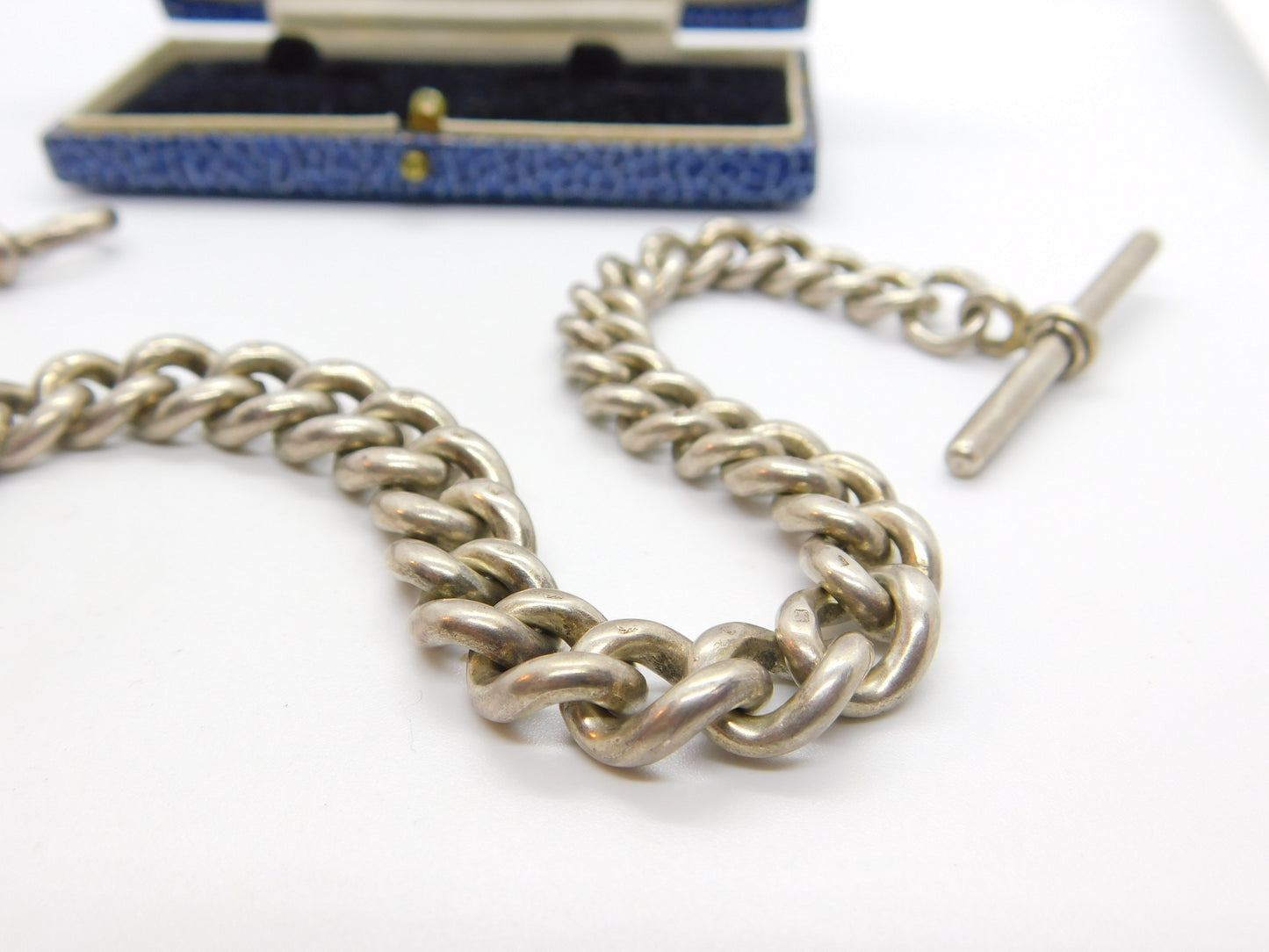 Victorian Sterling Silver Chunky Graduating Albert Watch Chain 1898 Antique Birmingham