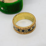 Victorian Yellow Metal & Black Enamel 'In Memory Of' Mourning Ring Antique c1860