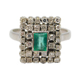 9ct White Gold, Baguette Cut Emerald & Diamond Engagement Ring Vintage