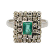 9ct White Gold, Baguette Cut Emerald & Diamond Engagement Ring Vintage