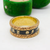 Victorian Yellow Metal & Black Enamel 'In Memory Of' Mourning Ring Antique c1860