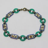 Egyptian Sterling Silver, Enamel & Jadeite Panel Bracelet Antique c1930 Art Deco