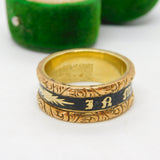 Victorian Yellow Metal & Black Enamel 'In Memory Of' Mourning Ring Antique c1860