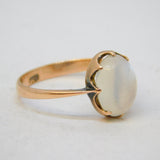 Victorian 9ct Rose Gold Cabochon Moonstone Dress Ring Antique c1880