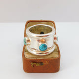 Large Sterling Silver Turquoise Cabochon Turquoise Statement Ring 1995 Vintage