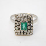 9ct White Gold, Baguette Cut Emerald & Diamond Engagement Ring Vintage