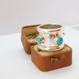 Large Sterling Silver Turquoise Cabochon Turquoise Statement Ring 1995 Vintage