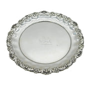 George III Sterling Silver Floral Pattern Crested Coaster Dish Antique London