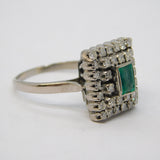 9ct White Gold, Baguette Cut Emerald & Diamond Engagement Ring Vintage