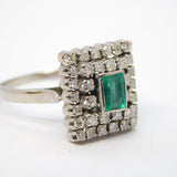 9ct White Gold, Baguette Cut Emerald & Diamond Engagement Ring Vintage