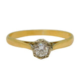 Art Deco 18ct Yellow Gold & 0.5ct Collet Set Diamond Solitaire Ring Antique