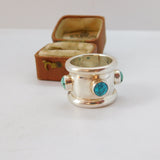 Large Sterling Silver Turquoise Cabochon Turquoise Statement Ring 1995 Vintage