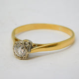 Art Deco 18ct Yellow Gold & 0.5ct Collet Set Diamond Solitaire Ring Antique