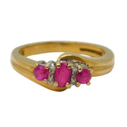 9ct Yellow Gold, Ruby & Diamond Crossover Dress Ring Vintage Birmingham