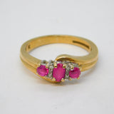 9ct Yellow Gold, Ruby & Diamond Crossover Dress Ring Vintage Birmingham