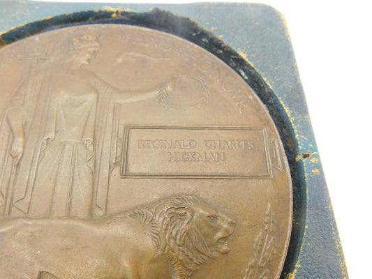 WW1 Bronze Death Plaque Or Penny Corporal Reginald Charles Hickman Died 1916