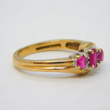9ct Yellow Gold, Ruby & Diamond Crossover Dress Ring Vintage Birmingham