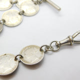 Victorian Sterling Silver Threepence Coin Watch Chain Antique c1880 with Shilling Fob