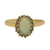 9ct Yellow Gold, White Opal & Spinel Floral Cluster Ring Vintage Birmingham