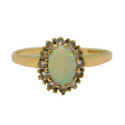 9ct Yellow Gold, White Opal & Spinel Floral Cluster Ring Vintage Birmingham